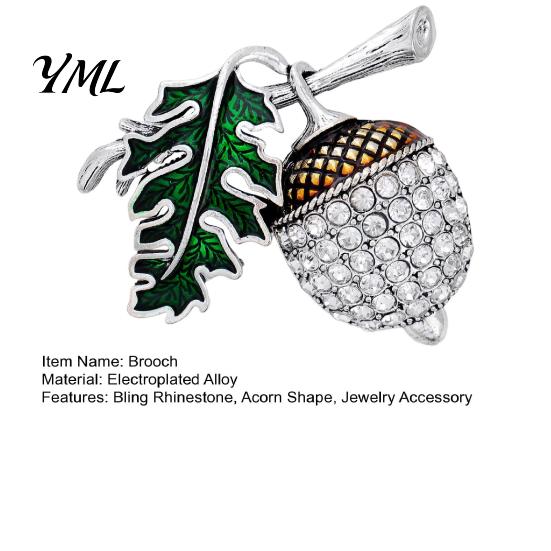 Acorn Shape Brooch Bling Rhinestone Brooch, Green Leaf Decorative Pin Elegant Accessory for Suits Coats Bags, Jewelry Men Women Clothing
