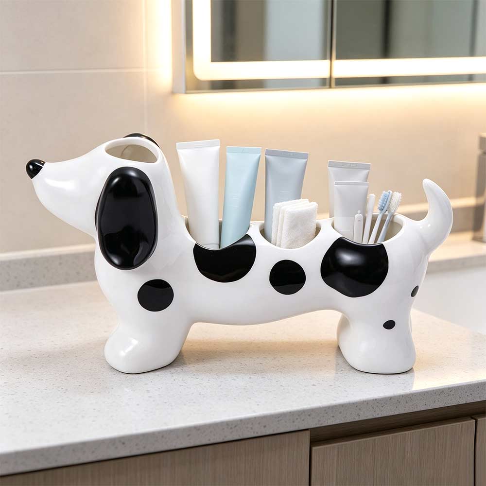 Cute Dog Shaped Toothbrush Holder Ceramic Electric Toothbrush Stand Washbasin Organizer Washstand