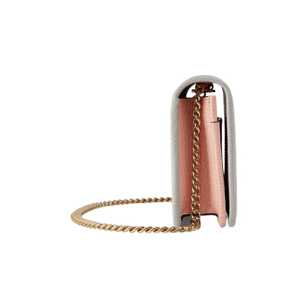 Gucci GG Marmont Leather Chain Wallet Bag Light Gray Gold Interlocking G Hardware Crossbody Clutch for Women Daily Commute 497985-CAO2G-1443