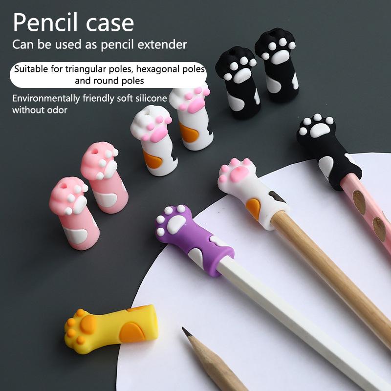 3 шт. Милый колпачок для карандаша в виде кошачьей лапки, симпатичные чехлы для ручек, заглушки для игл, силиконовый протектор, удлинитель для карандашей, школьные принадлежности