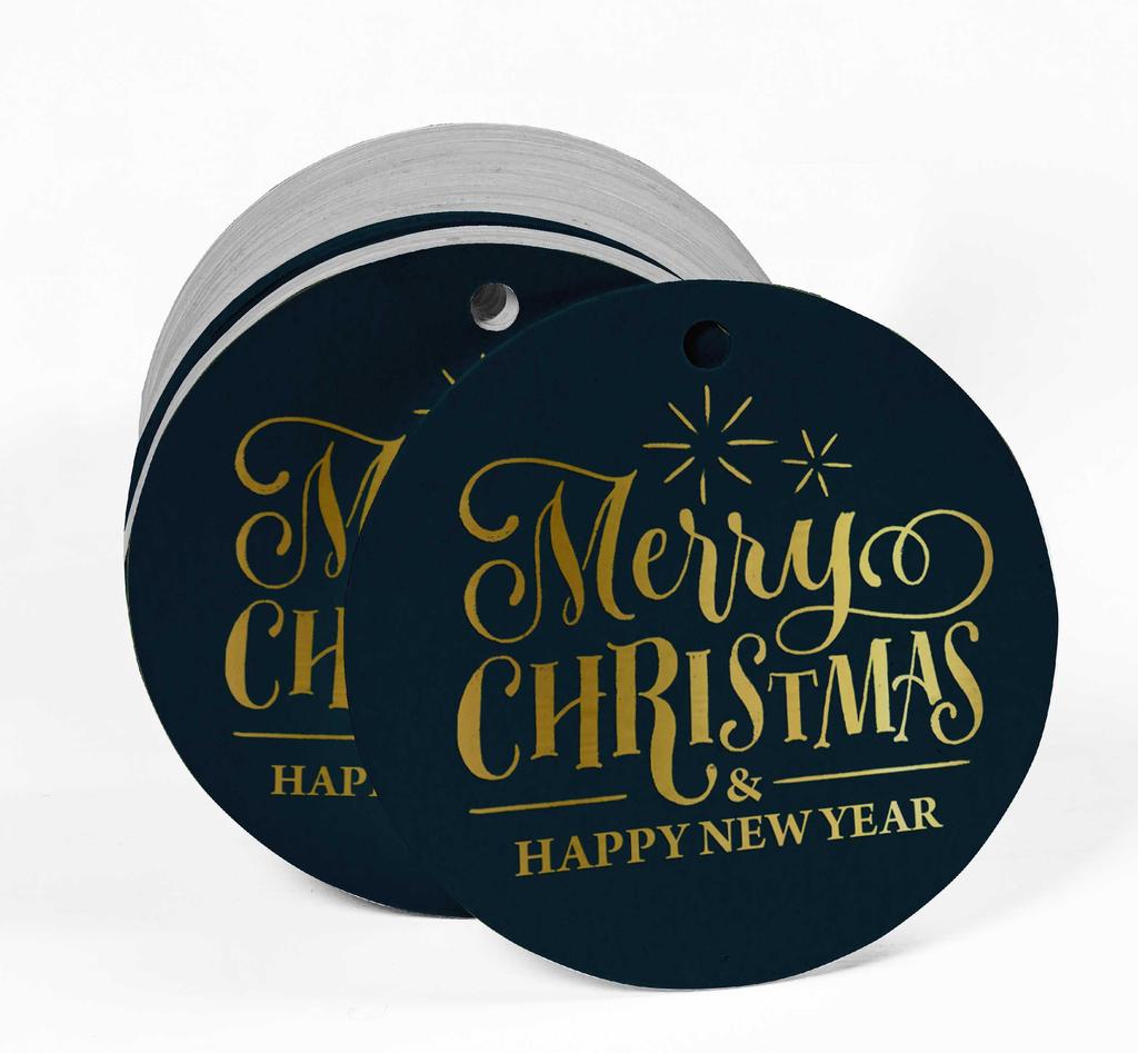 Inkdotpot Pack Of 100 Real Gold Foil Paper Tags Merry Christmas & Happy New Year Text Favor Hang