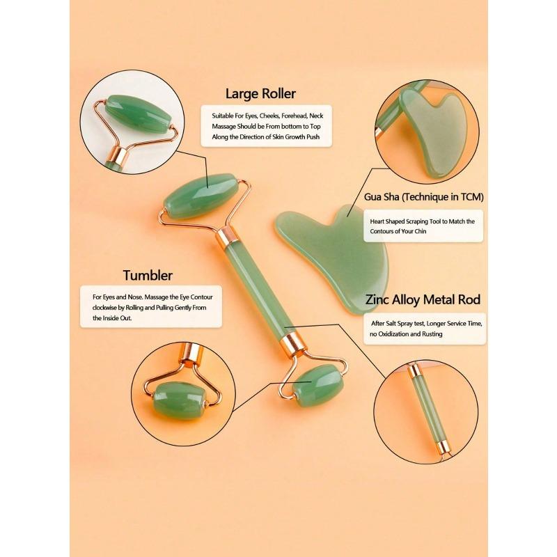 2 шт./комплект Набор для массажа лица и красоты, Материал: АБС-пластик, Двухсторонний роликовый массажер, Треугольная скребковая доска, Набор инструментов для массажа Гуаша для тела, Зеленый