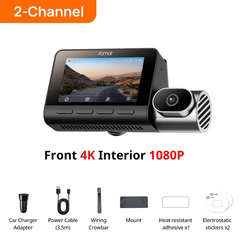 70mai 4K T800 3-Channel Dash Cam, Front Rear Interior Triple HDR, Supercapacitor Built-in GPS&ADAS, 24H Parking Guardian 4G LTE