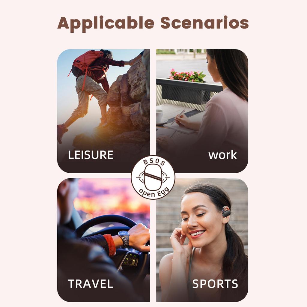 Беспроводные наушники BS08 BT 5.3 с воздушной проводимостью, конструкция без вкладышей, чехол для зарядки в комплекте, IPX7