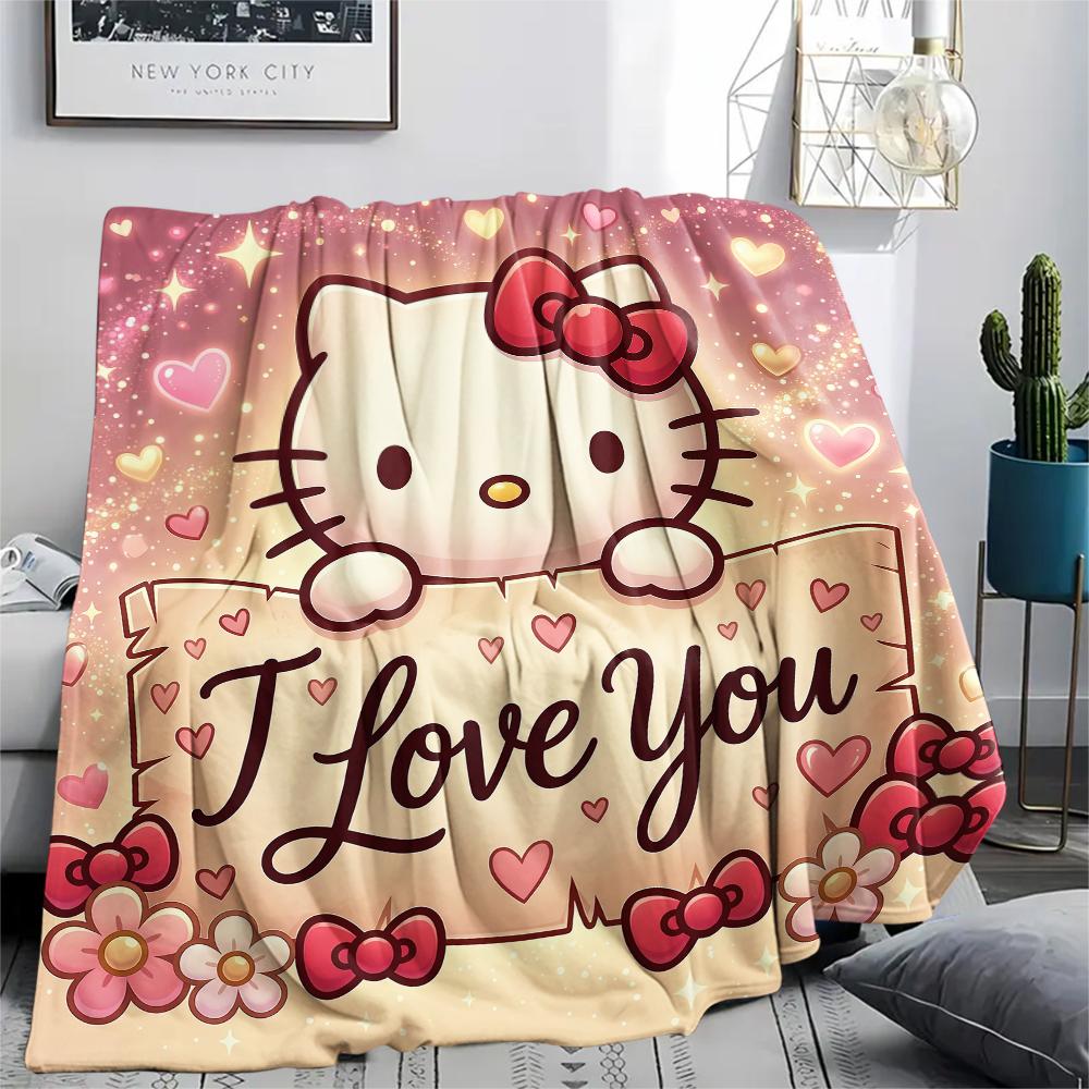 1 шт. Фланелевое одеяло с милым принтом Hello Kitty, Высокое качество, Для всех сезонов, Декор для дома, Тепло и уют, Идеально для рождественских подарков