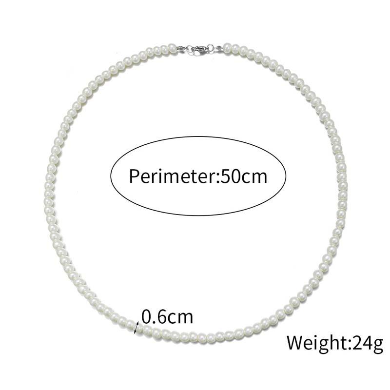 6 /8 /10mm Trendy Imitate Pearl Necklace &Bracelet For Men Women Hip Hop Beads Necklace Simple Jewelry Girl Boy Gift