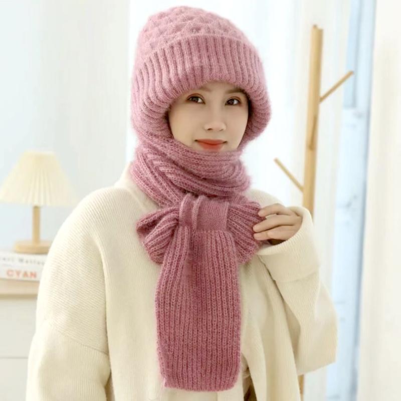 1PC Fashion Hat Scarf Set Knitted Hat Thick Plush Winter Warm Ear Protection Thickened Windproof