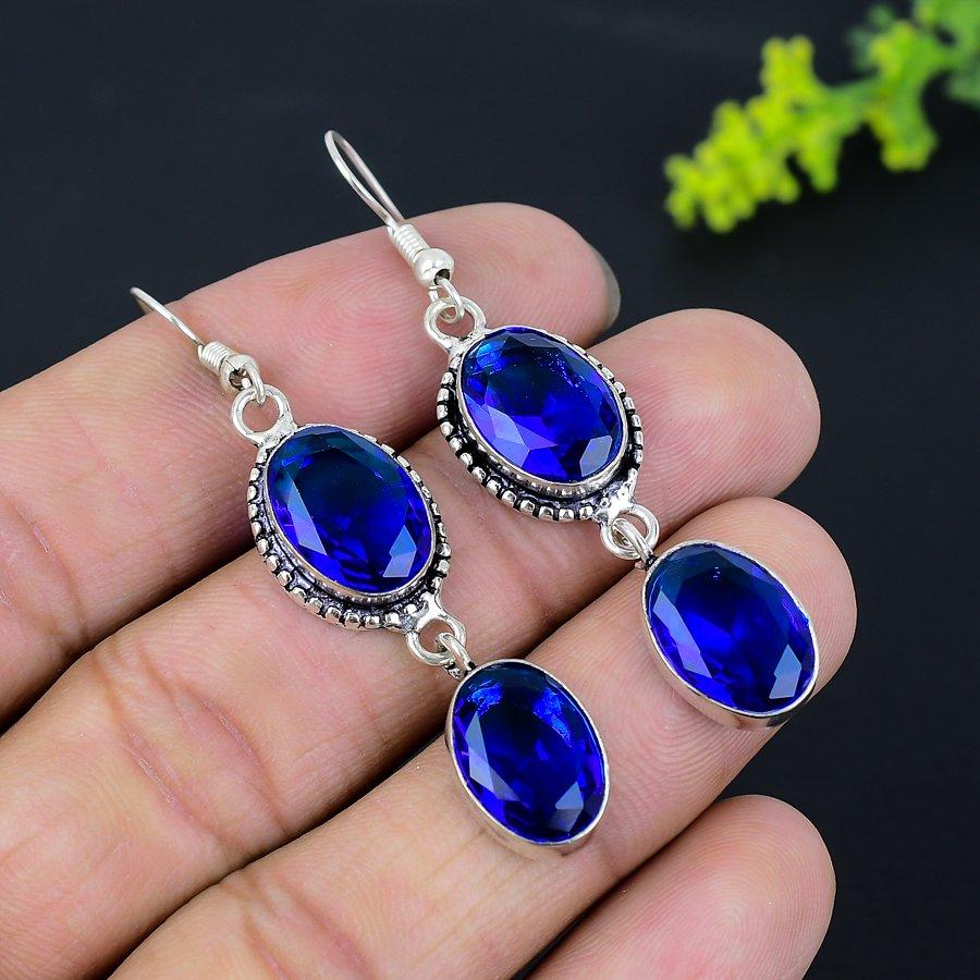 London Blue Topaz Gemstone 925 Sterling Silver Gift Jewelry Earring 2.36" Q4q45