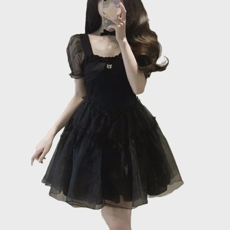 Маленькое черное платье в стиле ретро «Первая любовь»: Летняя короткая юбка с рукавами-фонариками Dark Perspective, Pure Desire.