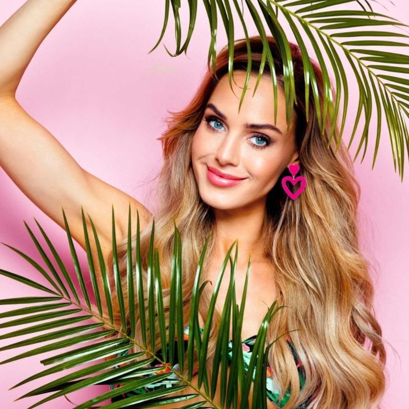 Стильные Акриловые Серьги-Подвески Розовые Сердечки Серьги-Капли Женские Вечерние Полые Серьги-Заявление Подарок на День Святого Валентина Легкие