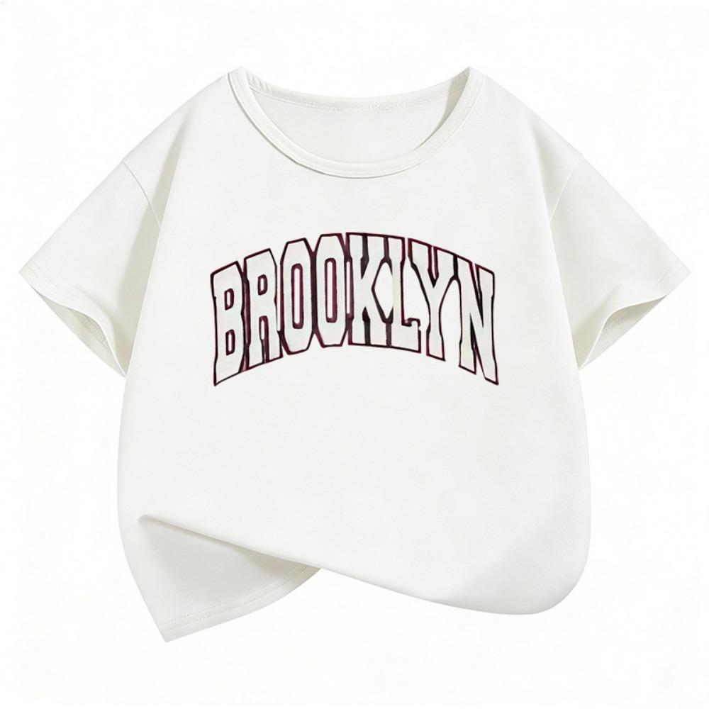 Модные футболки с принтом букв Brooklyn, с коротким рукавом, детские, для мальчиков и девочек, летний, весенний, повседневный топ
