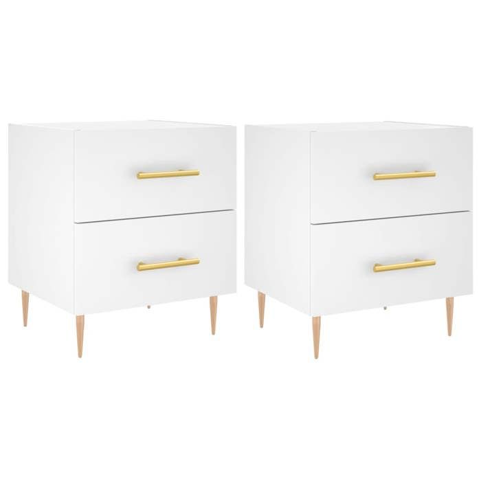 Table de chevet - Maison Exclusive - Blanc - Bois d'ingénierie - Tiroirs, pieds métal (lot de 2)