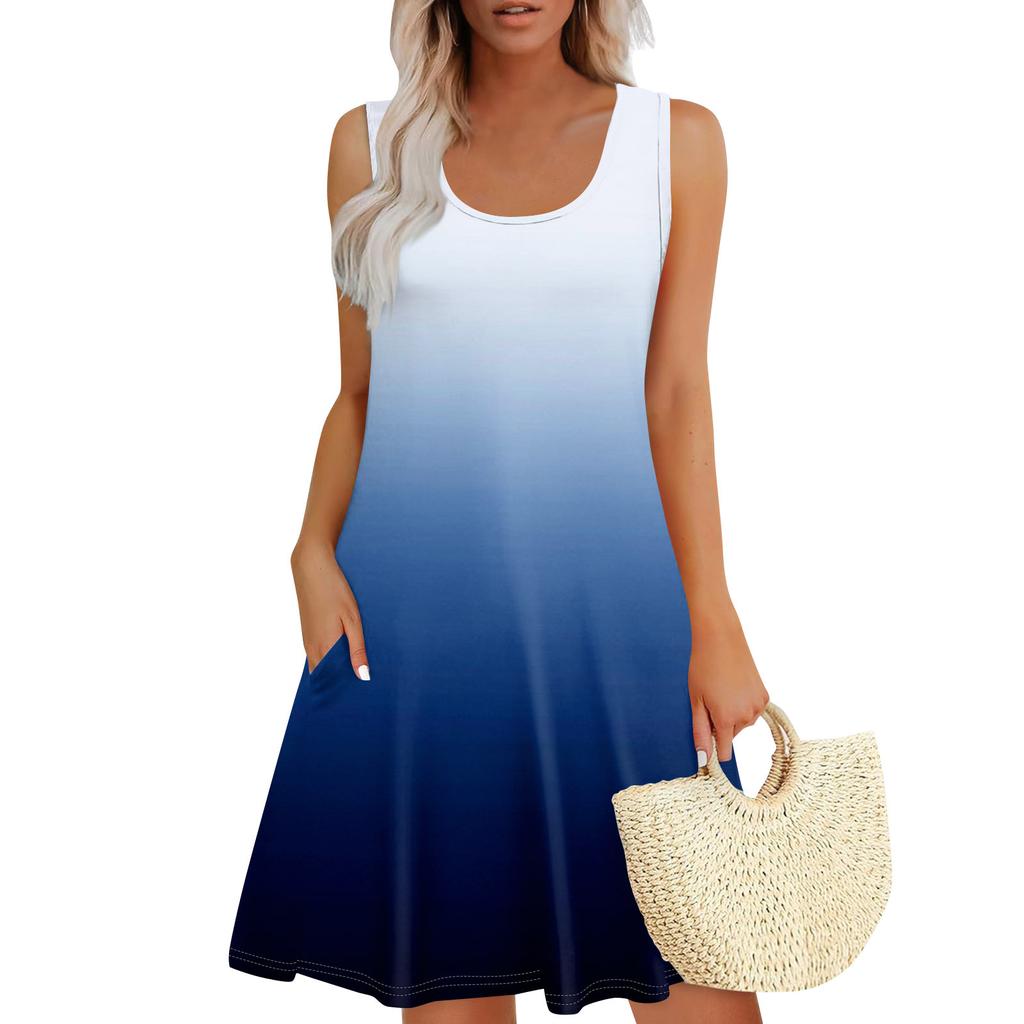 Женские летние платья, свободные сарафаны без рукавов с U-образным вырезом и карманами