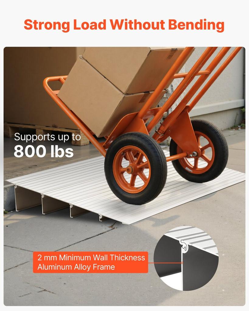 Door Threshold Ramp, 115 mm Rise, Aluminum Alloy Threshold Ramp Rated 363 kg Load Capacity, Handicap Ramps for Home Steps for Wheelchair, Scooters,