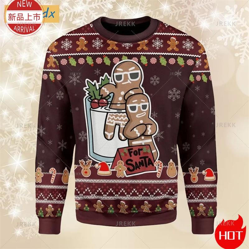 3D Cookie Gingerbread Print Sweater, Gingerbread Sweatshirt, Cookie Ugly Christmas Sweater Women Mens Funny Christmas Shirts