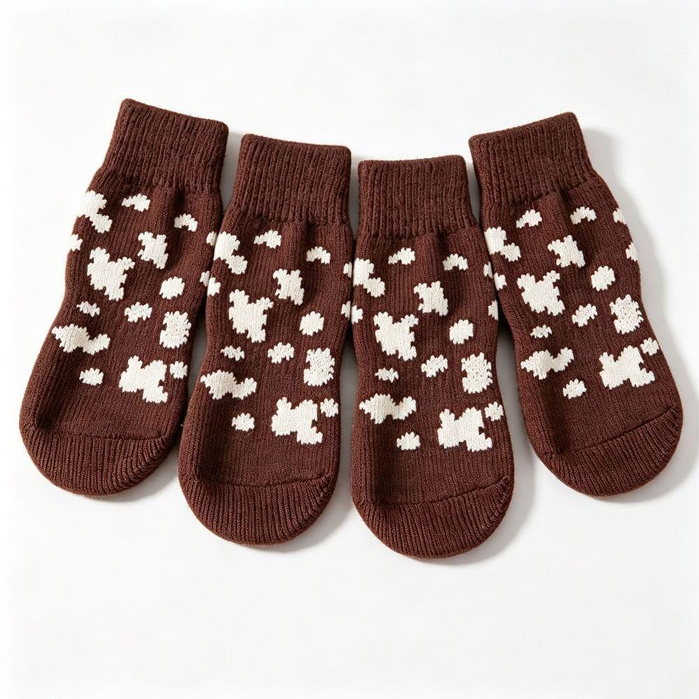 4PCS Silicone Grip Soles Pet Paw Protectors Cotton Pet Socks New Dog Socks  Indoor Use