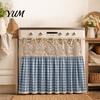 Farmhouse Kitchen Linen Decor Stove Skirt, Plaid Crochet Lace Oven Curtain, Adjustable Handle Cover Skirt Curtain with Ties for Cottage Rustic Cabinet