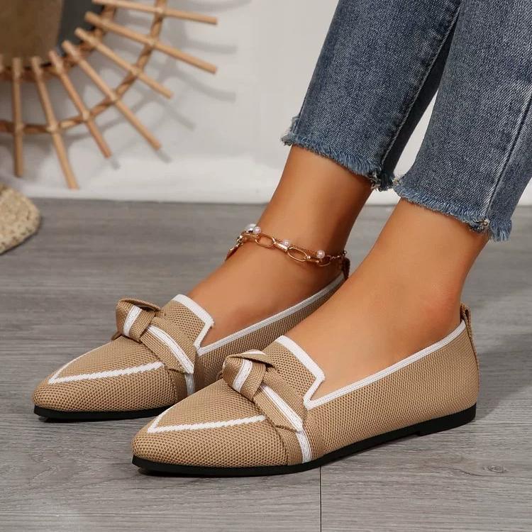 Women's Knot Design Flat Shoes Fashion Pointed Toe Knitted Slip On Shoes Comfy Breathable Flats