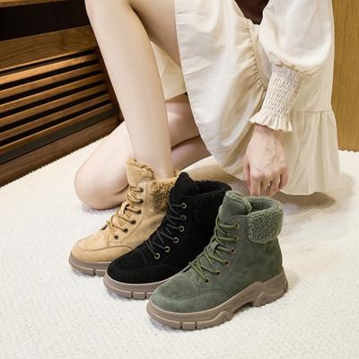 Модные женские зимние ботинки AIYUQI 2025, новые, женская зимняя обувь, нескользящие, на плоской подошве, большого размера, из натуральной кожи, женские ботильоны
