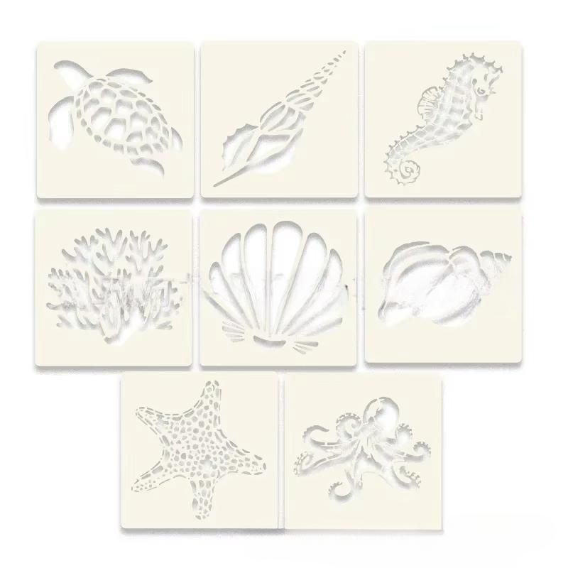 Трафарет из ПЭТ «Морские животные» для скрапбукинга и настенного искусства - 13x13 см