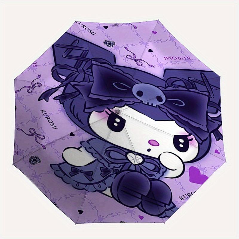 Kuromi,Bow Automatic Folding Umbrella-Simple 8-Rib Design, Bright Cartoon Pattern, Durable Iron Frame, Suitable For Travel, Outdoor, Beach-C