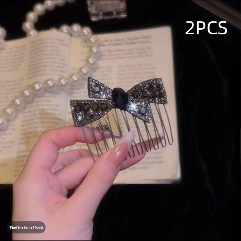 Rhinestone Bow Upside Down Hair Comb Durable Non-slip Bangs Clip for Bridesmaid Wedding Banquet Hair Styling Tool