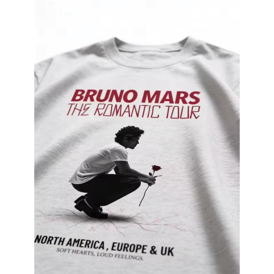 Bruno Mars The Romantic Tour 2026 Printed T-Shirt Bruno Mars Concert Unisex Cototn T Shirt Music Fan Gift