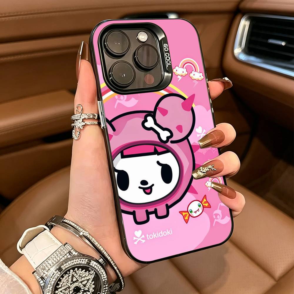 Retro Cute Vibe T-Tokidoki Art Phone Case For iPhone 17,16,15,14,13,12,11 Plus Pro Max Colored Silver Phone Case