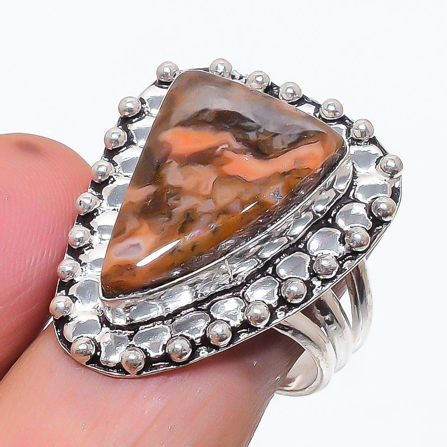 Natural Tube Agate Gemstone 925 Sterling Silver Jewelry Ring Size 8.5 H5i51