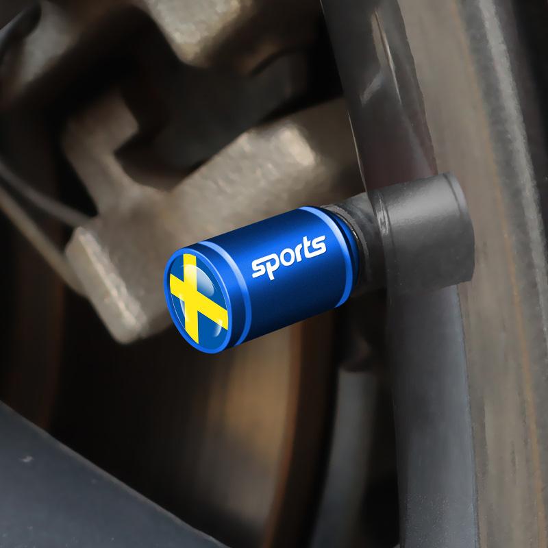 Sweden Flag Aluminum Alloy Tire Valve Stem Caps, Universal Modified Valve Core Air Nozzle Caps For Car Motorcycle Electric Scooter