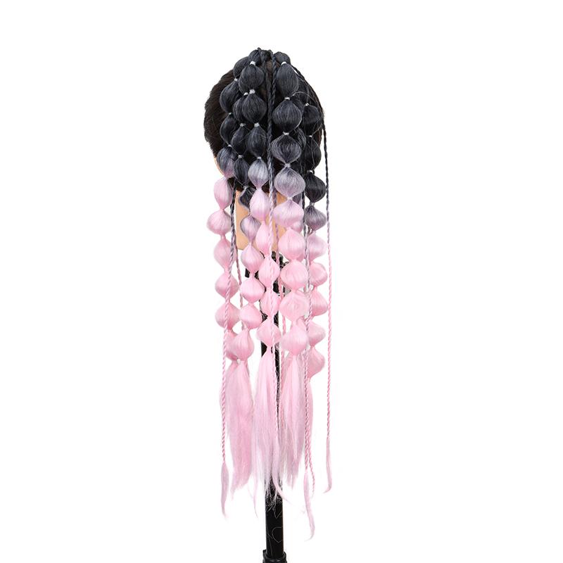 Synthetic Ponytail Extension Corlorful Bubble Braid Long Lantern Braided Ponytail Hair Tie Straight Hairpieces for Women