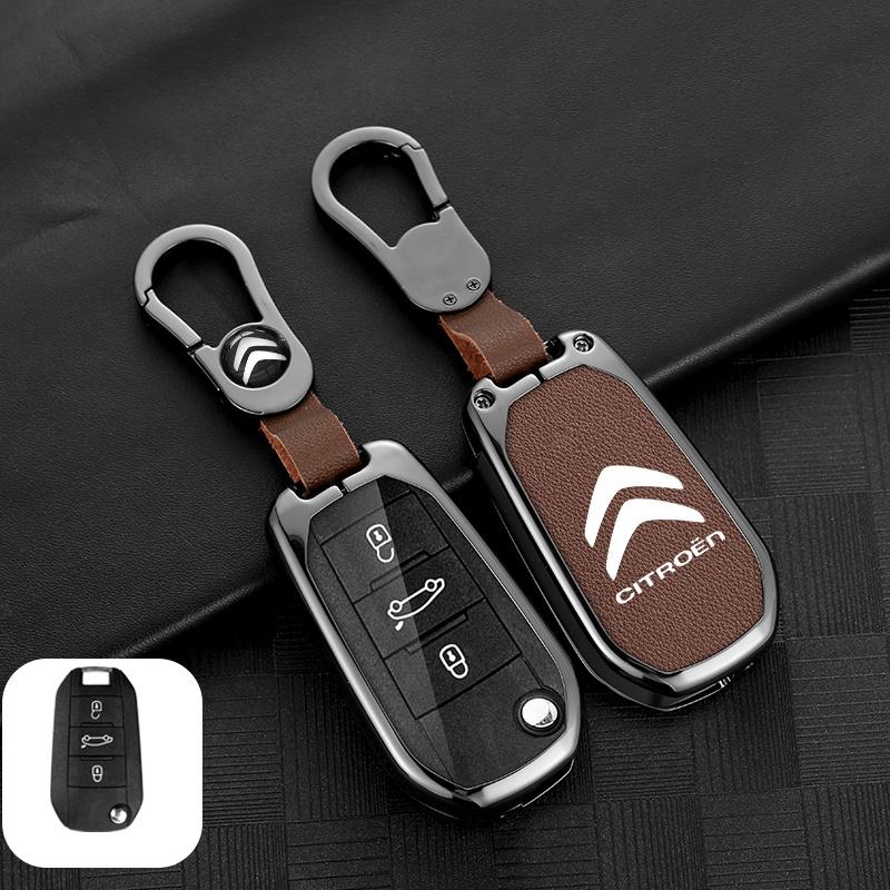 Zinc Alloy Leather Car Flip Remote Key Case Cover Protector Shell Durable Good Use For Citroen C3 C4 CACTUS C6 C8 Accessories