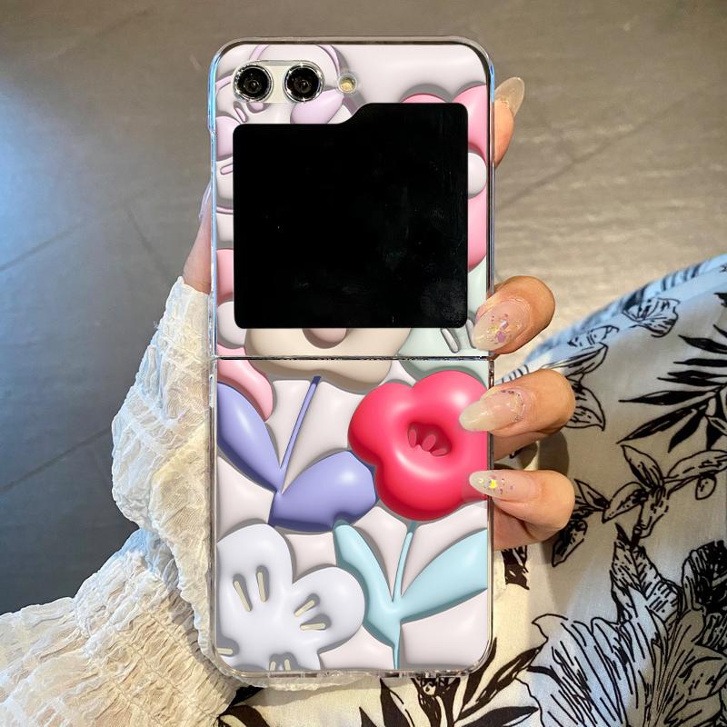 Прозрачный чехол с узором розового бантика для Samsung Galaxy Z Flip7 Flip6 Flip5 Жесткая складная крышка для телефона для Samsung Z Flip 7 6 5 4 3 5G