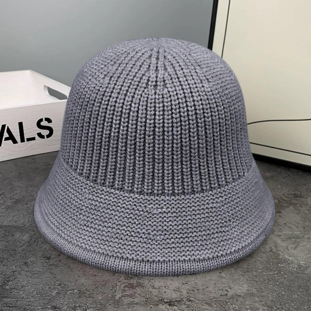 Knitted Fishing Cap Autumn Winter Fleece Round Top Hat Fashion Bucket Hat  Outdoor