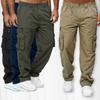 Men's Casual Cargo Pants with Multiple Pockets, Elastic Waist, Military Green/Khaki/Black/Navy