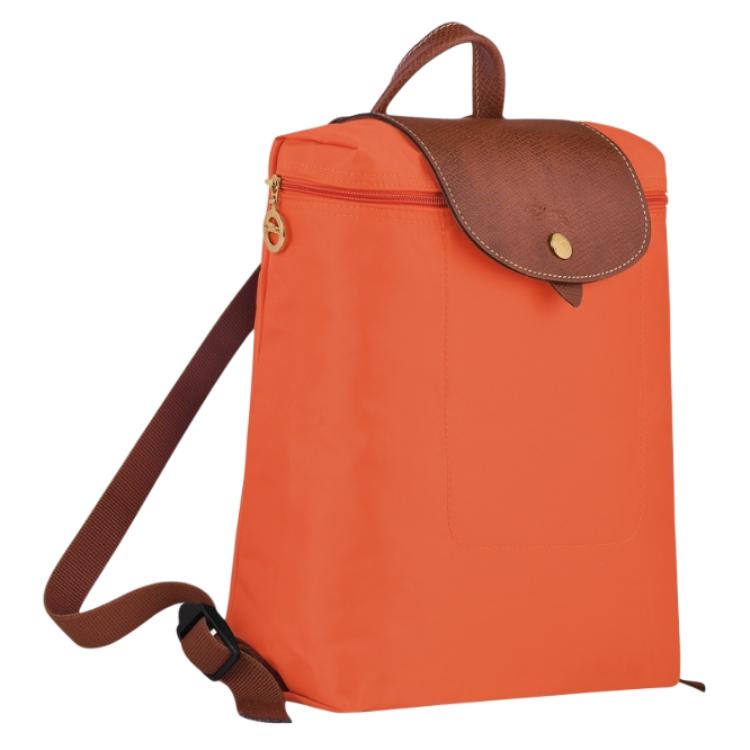 Longchamp Le Pliage Однотонный Рюкзак на молнии Тисненый логотип Кнопка Холщовый рюкзак Женский рюкзак Оранжевый 1699089P85