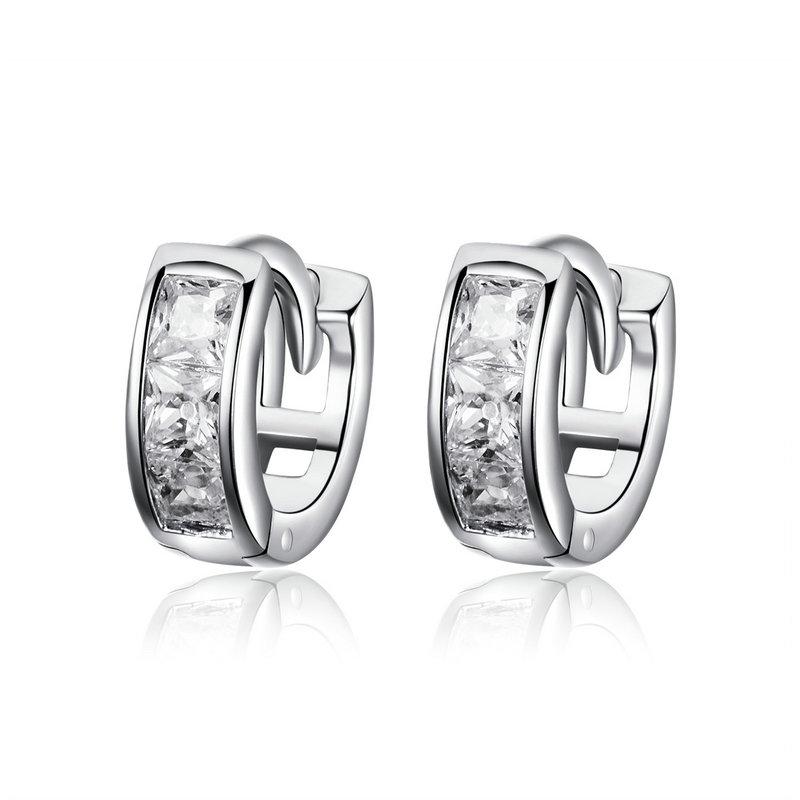 BAMOER Genuine 925 Sterling Silver Dazzling Cubic Zircon Geometric Small Stud Earrings for Women Sterling Silver Jewelry SCE515