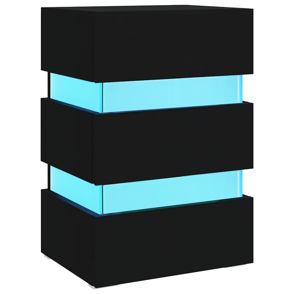 Szafka Nocna Z Led, Czarna 45X35X67 Cm, Materiał Drewnopochodny