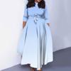 Women's Casual Fashion Large Size Gradient Printing Round Neck Three-quarter Sleeve Pocket Straps Swing Dress
