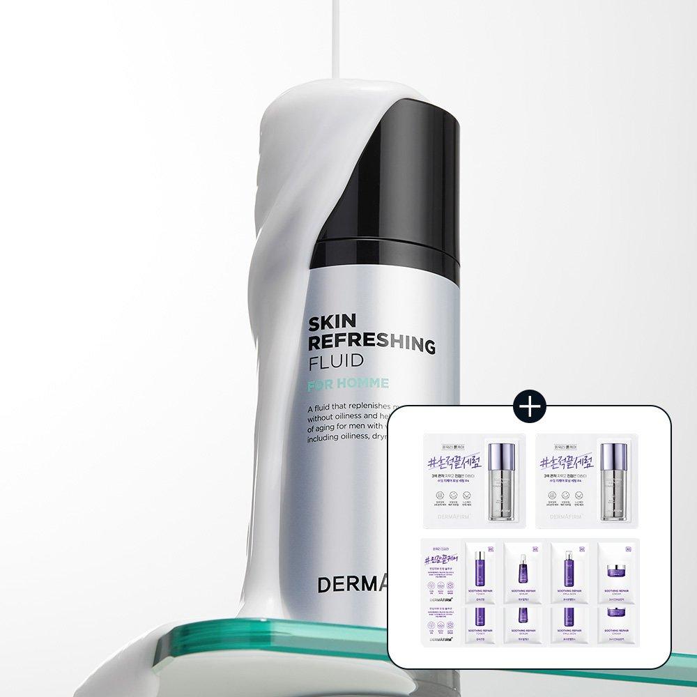 DERMAFIRM Освежающий флюид для кожи для мужчин 120 г (Подарок: Тонизирующая сыворотка 1 мл*2 + 2 восстанавливающих 4-рядных пакетика)