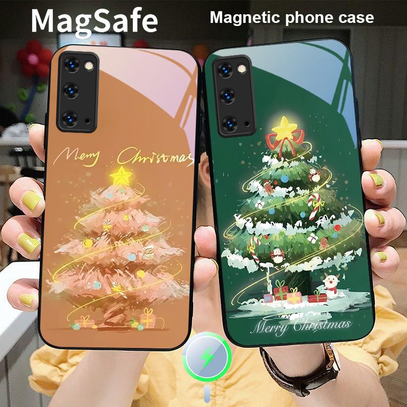 Украшенная новогодняя елка для Magsafe Samsung S25 S25 Edge S25Ultra S8 9 10 20 S21 Pro 22 Plus S23 FE S24 Ultra Стеклянный чехол для телефона