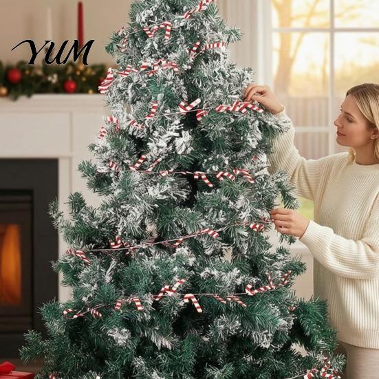 Lightweight Bendable Garland 24.6FT Christmas Wire Garland, Red Green Leaves/Striped Candy/Snowflake Shiny Tinsel Staircase Handrail Garlands for Xmas