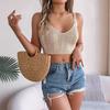 Spring Summer Women's Solid Colour V-Neck Twisted Halter Top Holiday Knitwear
