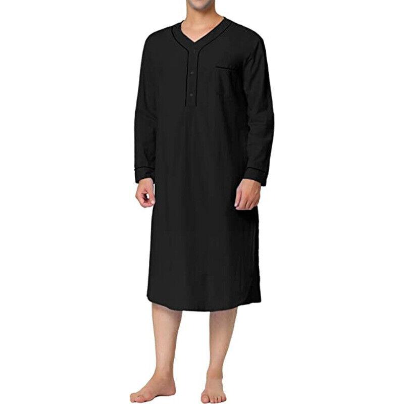 Men Kaftan Loose V Neck Long Sleeve Nightgown Pajamas Comfy Sleepwear Top Shirt Homewear Robe Casual Long Nightdress