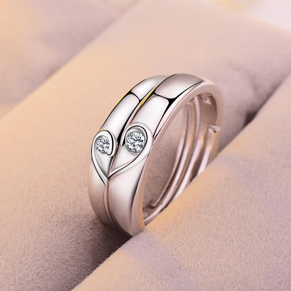 2pcs Couple 925 Sterling Silver Rings Sparkly Zircon for Women and Men Superior Luxury Wedding Jewelry Anniversary Gift