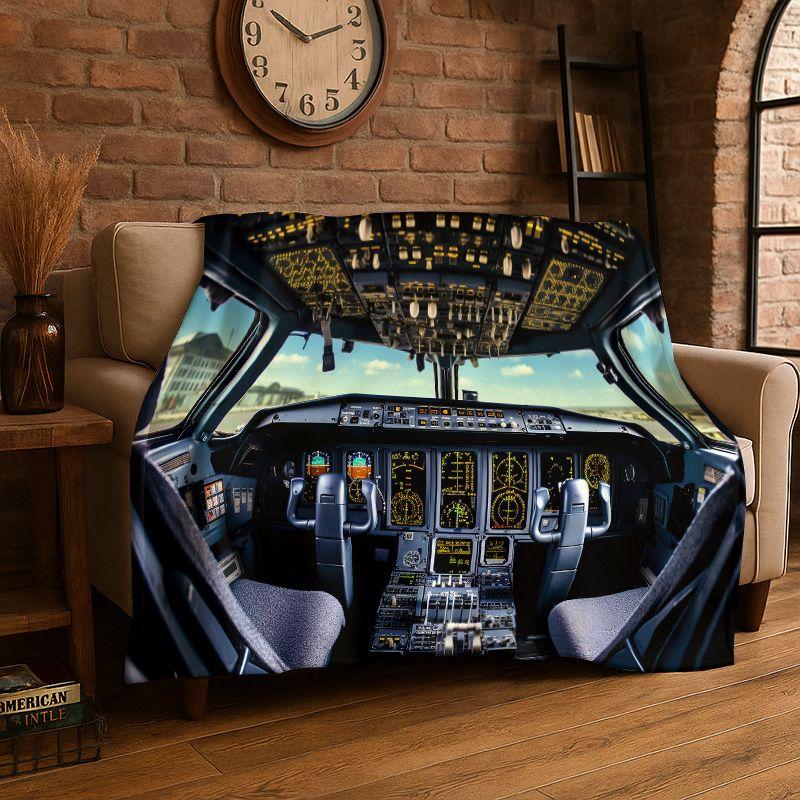 Cockpit Cabin Aircraft Control Dashboard Flannel Blanket Soft Throw Blanket for Bedroom Living Room Bed Travel Picnic Nap Cover