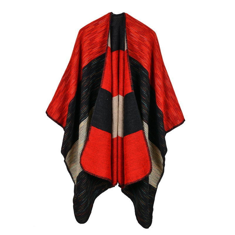 Women's New Rhombus-shaped Color Bar Shawl, High-end Women's Double-sided Wear, and Travel Capes Are On Sale.