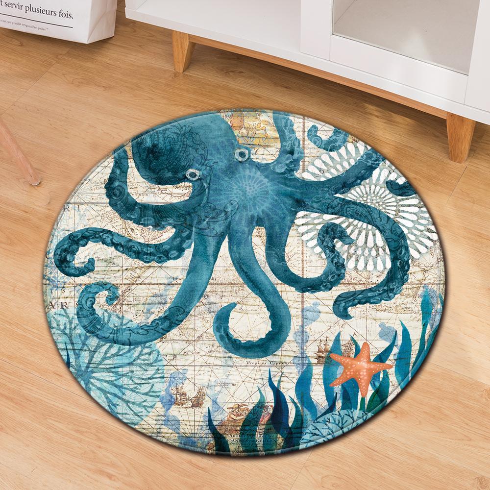 Ocean Turtle Round Carpet Computer Chair Mat Office Chair Floor Mat Door Mat Foot Mat