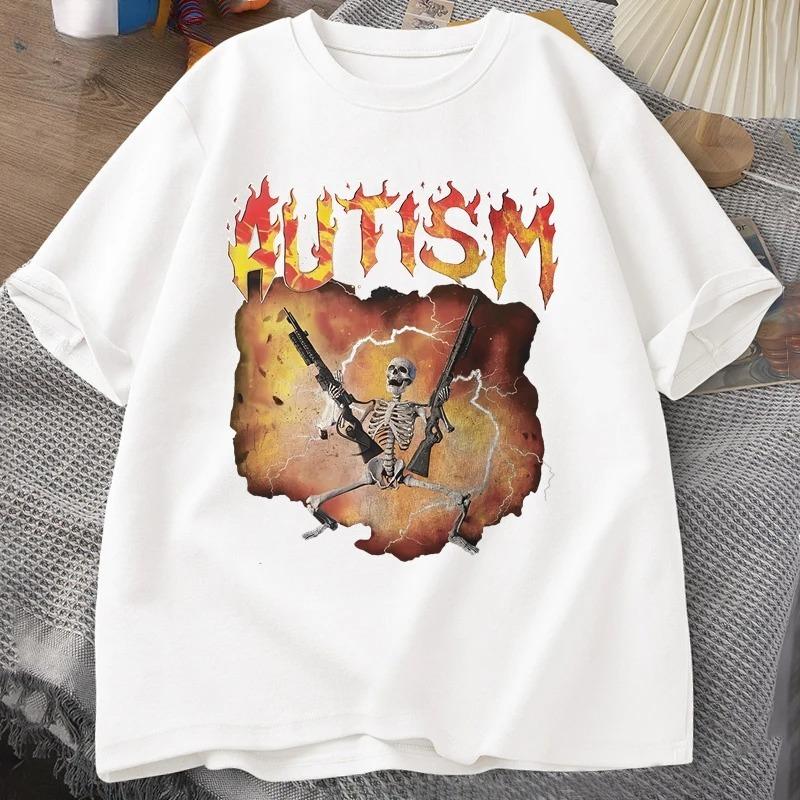 Mens Clothes Tee Shirt Homme Graphic TShirts Men Tshirt for Men Ropa Hombre Autistic Funny Skeleton Autism Meme Short Sleeved