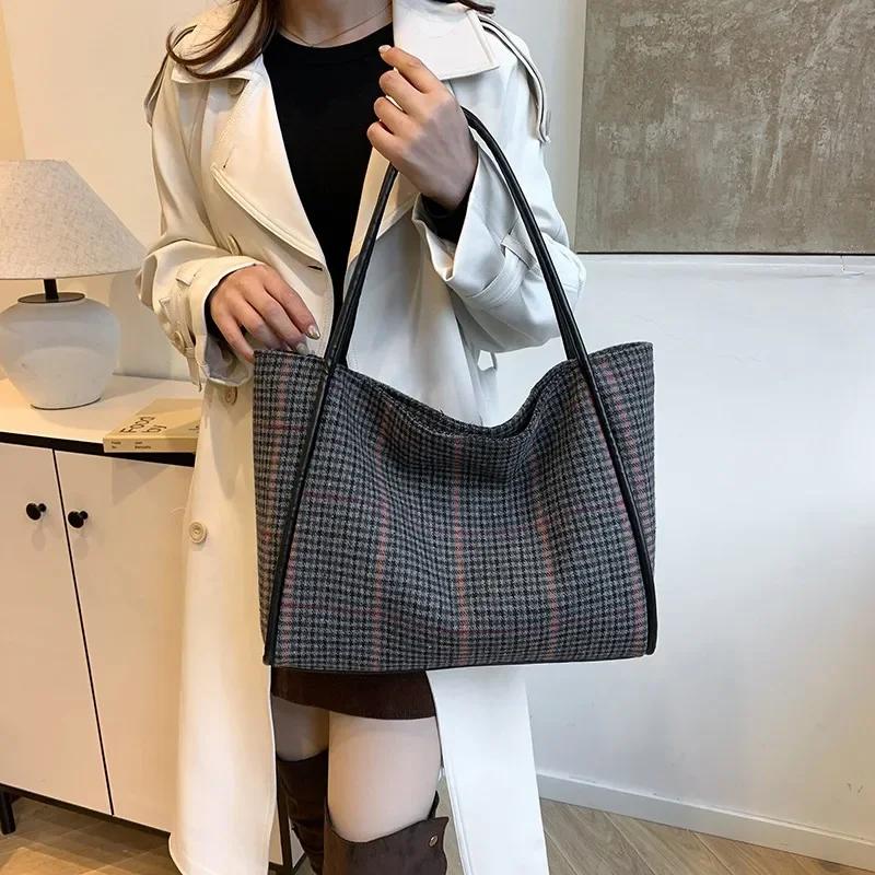 Высококачественная вместительная женская дорожная сумка-тоут, новая универсальная и элегантная сумка через плечо в клетку